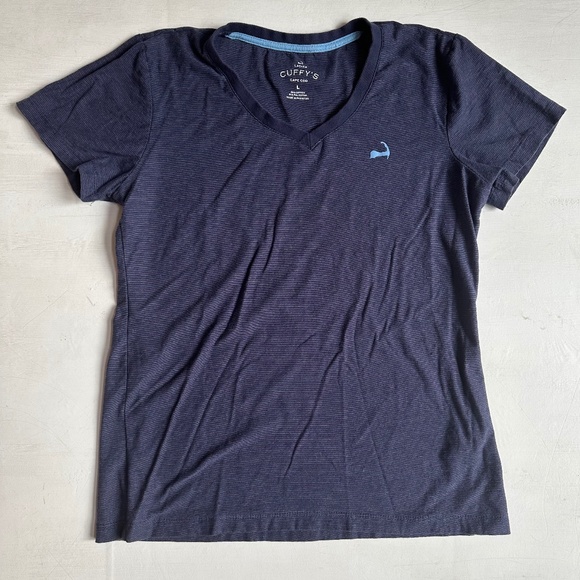 CUFFYS Cape Cod Blue Striped Logo Tee Shirt - Picture 1 of 5